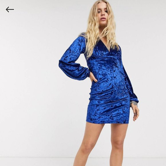 NWOT Long sleeve button up velvet mini dress in royal blue UK 8 EU 36 US 4 - Picture 1 of 1